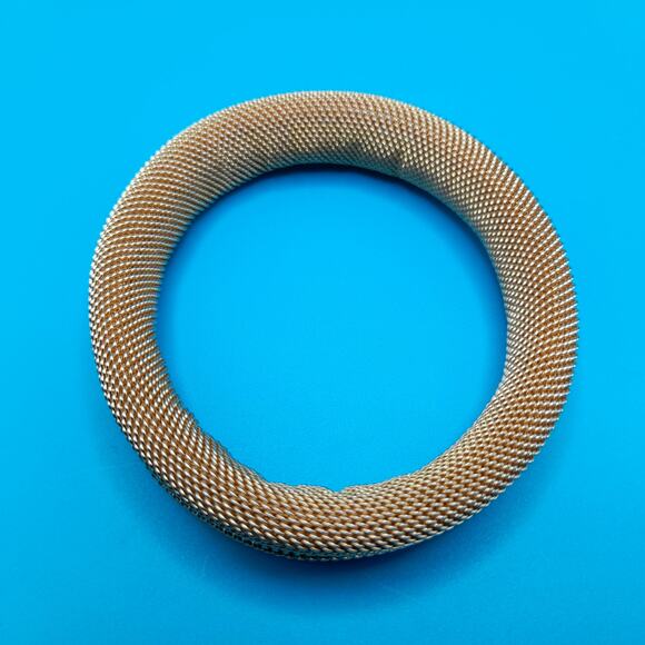 Vintage Gold Tone Mesh Bangle Bracelet, 7", Mid-Century - Picture 8 of 10